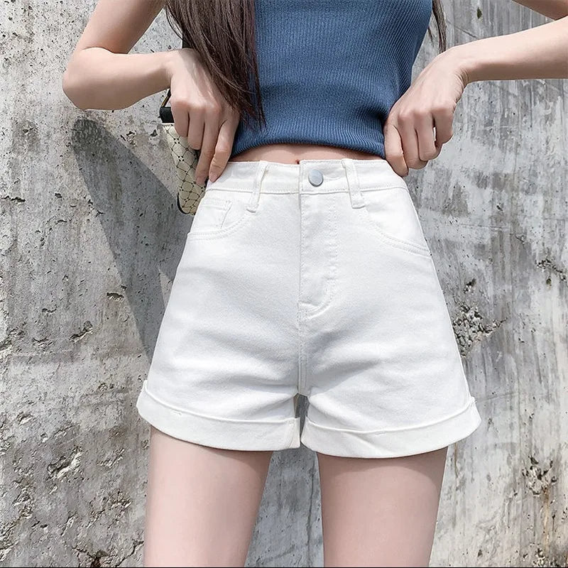 CITSLX Women's Flapped Jeans Short Pants Casual High Waist Denim Shorts Female Clothing, Summer Pocket 2024