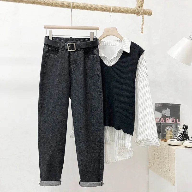 CITSLX Women's High Waist Harlan Baggy Jeans Female Straight Tube Loose Daddy Radish Denim Pants Women Vintage Trousers