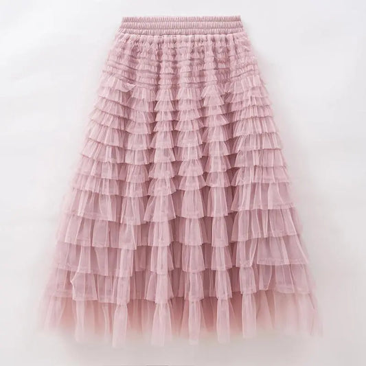 CITSLX Women’s Multilayer Ruffles Tulle Skirt Pleated High Waist Fluffy Maxi Skirt Fairy Cake Dress Long Tutu Party Layered Skirt