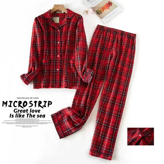 CITSLX Women's Pajamas Plus Size S-XXXL Clothes Ladies Flannel Cotton Home Wear Suit Autumn Winter Pajamas Plaid Print Sleep Tops