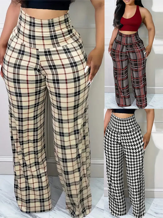 CITSLX Women's Plaid Wide Leg Pants  High Waist Casual Loose Trousers for Spring   Summer