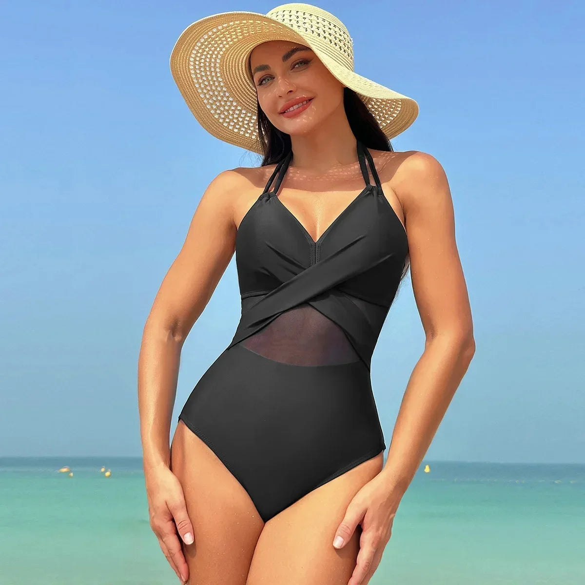 CITSLX Women's Solid Color Mesh Wholesale European and American One-piece Swimsuit  Swimwear Women