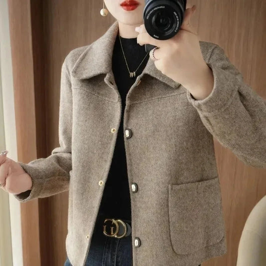 CITSLX Women's Woolen Coat 2025 Autumn Winter Versatile Fashion Ladies Wool Coat Self Cultivation Korean Version Short Lady Outerwear