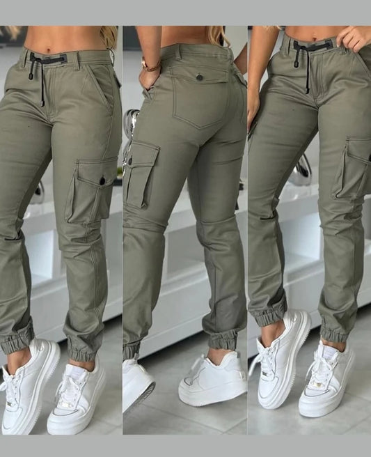 CITSLX Women's Work Pants 2025 Autumn Winter Latest Urban High Waist Multiple Pockets Design Cuffed Cargo Pants Slim Fit Trousers