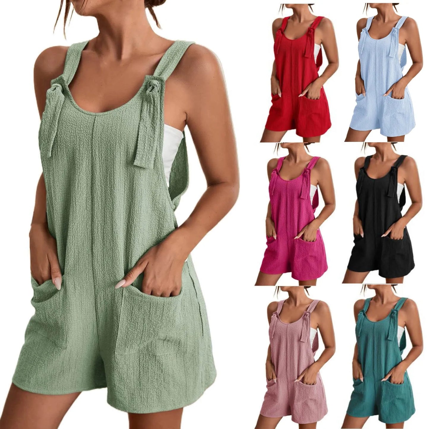 CITSLX Women's clothing sales Women's Tie Shoulder Overall Shorts Scoop Neck Romper Jumpsuit With Pocket jumpsuit women