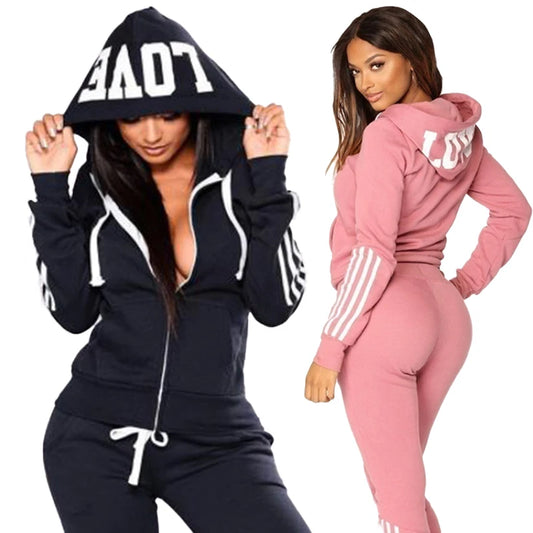 CITSLX Women's sports suit three stripe sweater two piece jogging set casual zippered hoodie+sports pants sports shirt jogging set