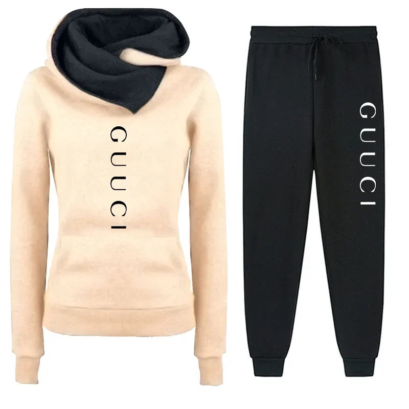 CITSLX Womens Tracksuit Outfits Autumn Winter Hooded Sweatshirt +Black Sweatpants High Quality Ladies Daily Casual Warm 2 Piece Set