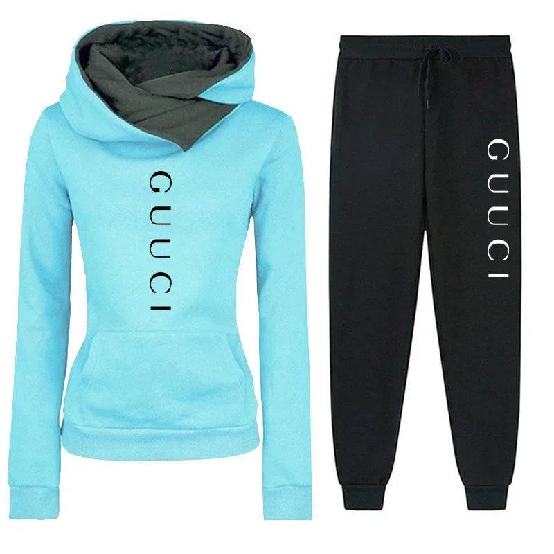 CITSLX Womens Tracksuit Outfits Autumn Winter Hooded Sweatshirt +Black Sweatpants High Quality Ladies Daily Casual Warm 2 Piece Set