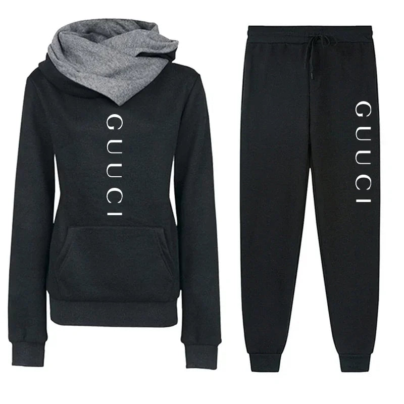 CITSLX Womens Tracksuit Outfits Autumn Winter Hooded Sweatshirt +Black Sweatpants High Quality Ladies Daily Casual Warm 2 Piece Set