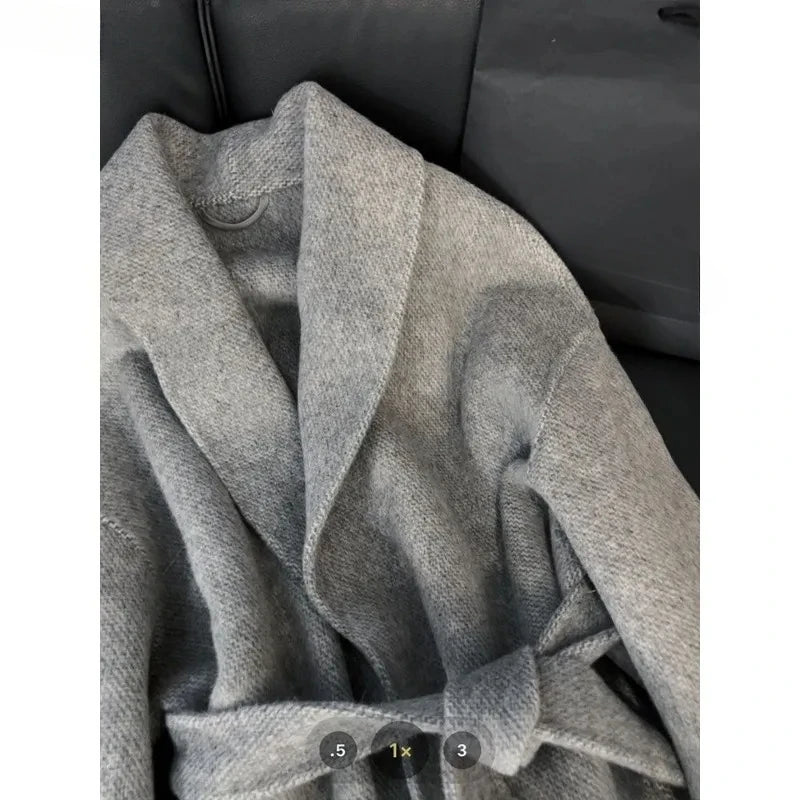 CITSLX Wool & Blends Overcoats Women Faux Fur Long Sleeve Coat Office Lady Trench Winter Clothes Top Grey Jackets Vintage Streetwear