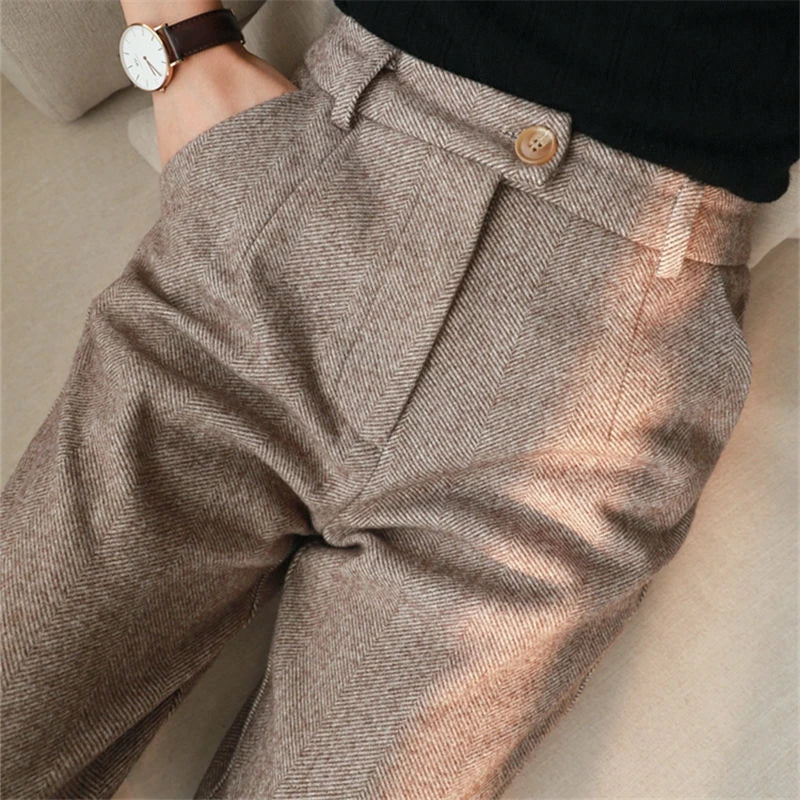 CITSLX Woolen Pants Women's Harem Pencil Pants 2025 Fall/Winter High Waist Elegant Casual Black Trousers Female High Pants