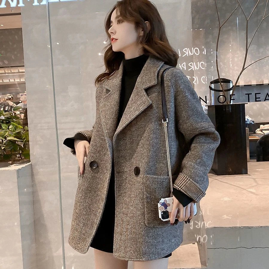 CITSLX Woolen Suit Jacket for Women 2025 Autumn New Korean Style Thick Winter Coats Lady Loose Casual Turndown Collar Long Coat Women