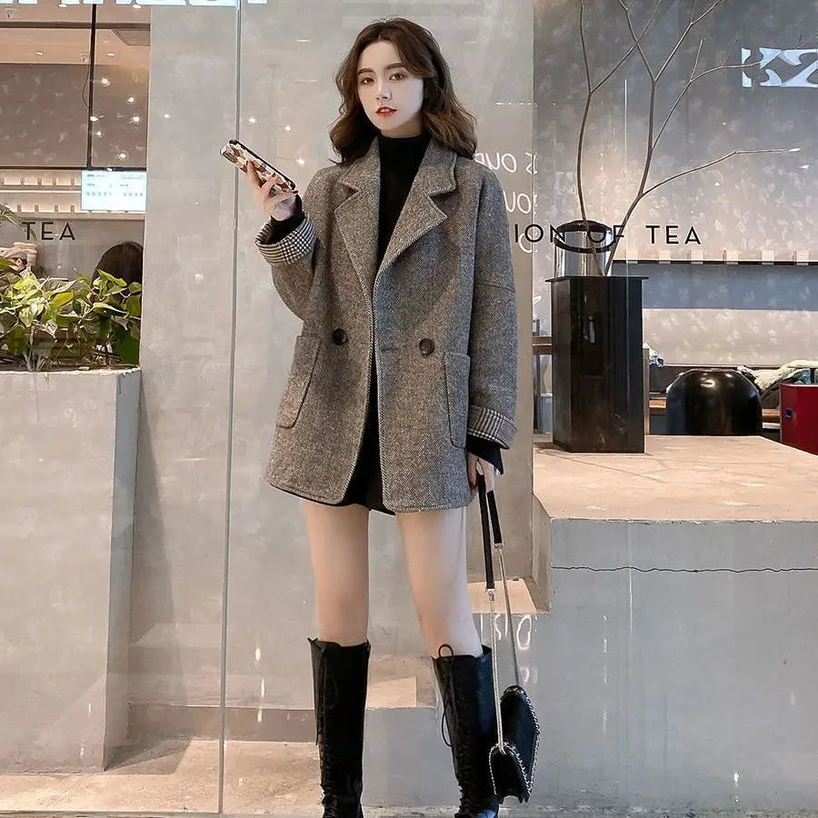 CITSLX Woolen Suit Jacket for Women 2025 Autumn New Korean Style Thick Winter Coats Lady Loose Casual Turndown Collar Long Coat Women