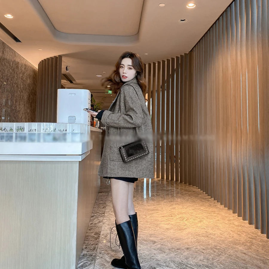 CITSLX Woolen Suit Jacket for Women 2025 Autumn New Korean Style Thick Winter Coats Lady Loose Casual Turndown Collar Long Coat Women