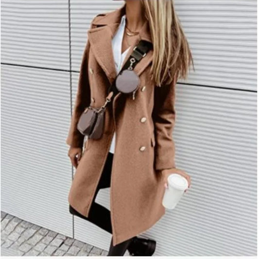 CITSLX Woolen Women Jackets Elegant Solid Trench Lapel Turndown Collar Women's Jacket Double-Breasted Overcoat For Autumn Winter