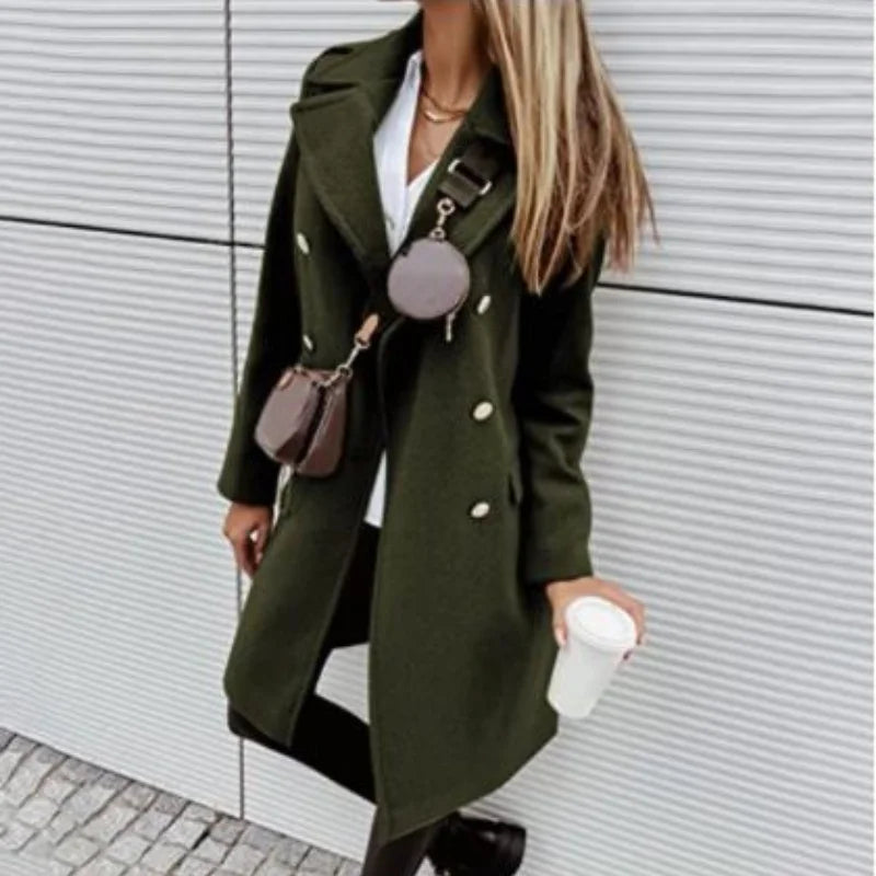 CITSLX Woolen Women Jackets Elegant Solid Trench Lapel Turndown Collar Women's Jacket Double-Breasted Overcoat For Autumn Winter