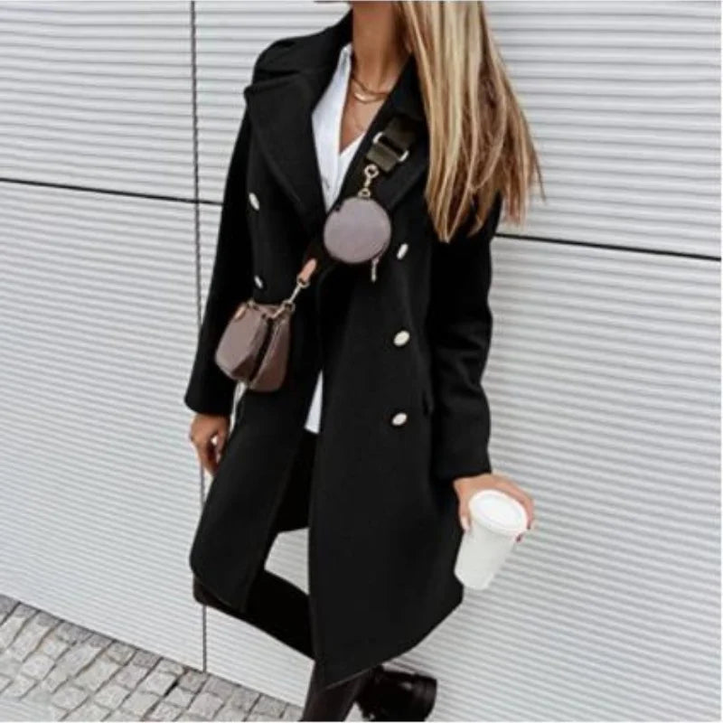 CITSLX Woolen Women Jackets Elegant Solid Trench Lapel Turndown Collar Women's Jacket Double-Breasted Overcoat For Autumn Winter