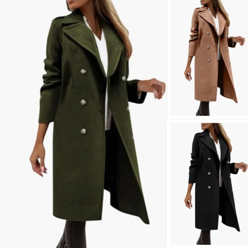 CITSLX Woolen Women Jackets Elegant Solid Trench Lapel Turndown Collar Women's Jacket Double-Breasted Overcoat For Autumn Winter