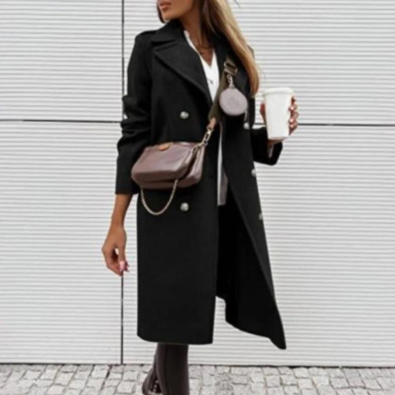 CITSLX Woolen Women Jackets Elegant Solid Trench Lapel Turndown Collar Women's Jacket Double-Breasted Overcoat For Autumn Winter