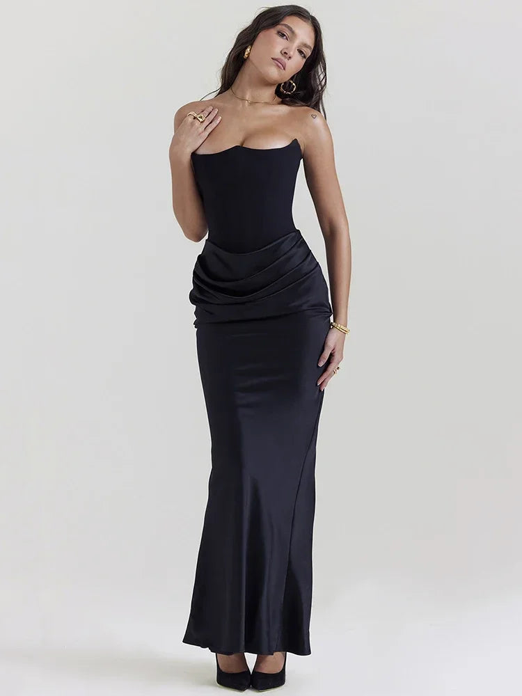 CITSLX XIZOU Elegant Bodycon Maxi Dress Black Women Off -shoulder Sleeveless Backless Sexy Dress Club Party Fashion Evening Dresses