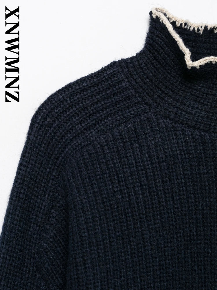 CITSLX XNWMNZ 2025 Autumn Lady Trendy Turtleneck Collar Knit Sweater Top Commuting Winter Female Long Sleeve Jumper Bowknot Keep warm