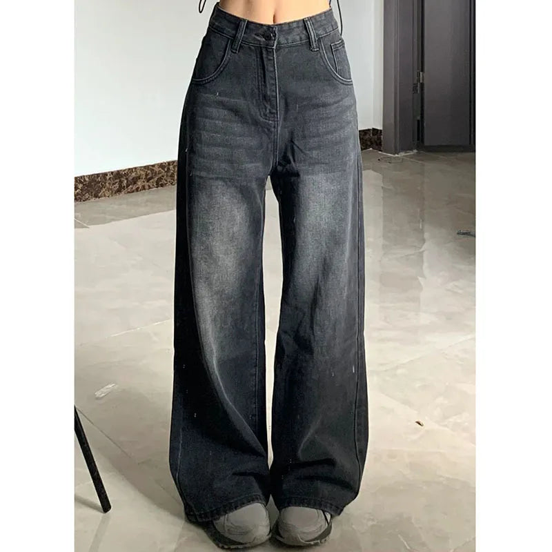 CITSLX Xpqbb Women Vintage Streetwear Black Jeans Women Summer High Waist Baggy Wide Leg Pants Female Y2K Straight Denim Trousers Lady