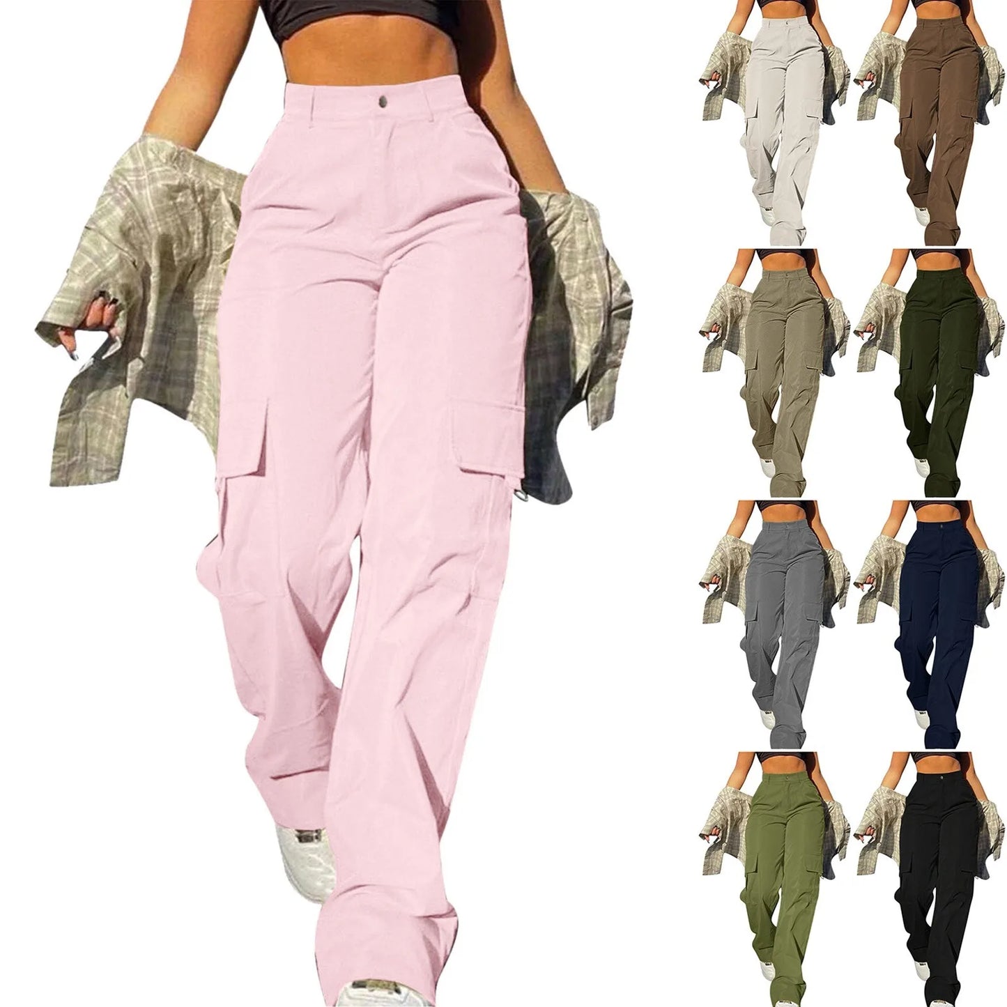 CITSLX Y2K Cargo Pants Womens High Waisted Straight Leg Trousers Streetwear Harajuku Solid Color Multi-Pocket Sweatpants Pantalones