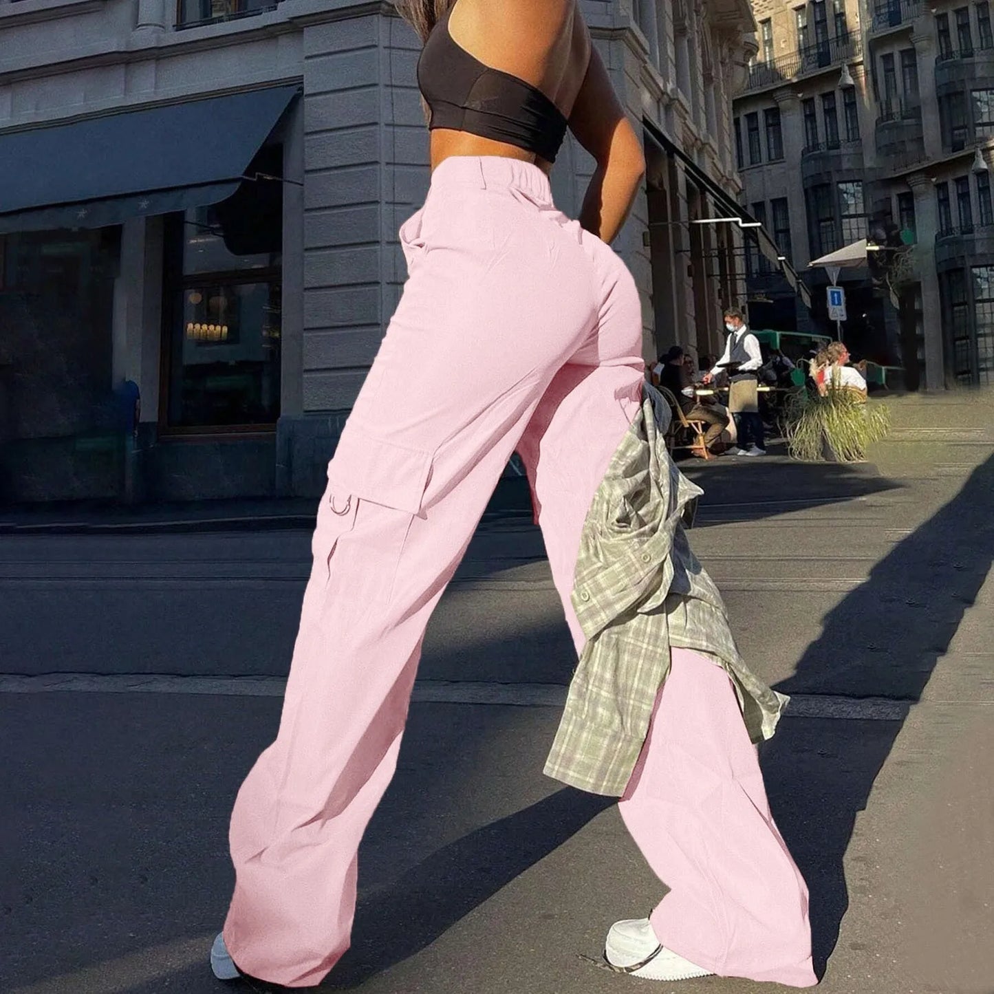 CITSLX Y2K Cargo Pants Womens High Waisted Straight Leg Trousers Streetwear Harajuku Solid Color Multi-Pocket Sweatpants Pantalones