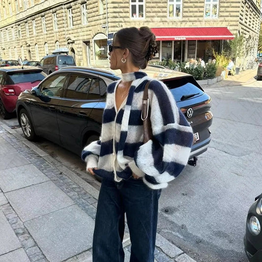 CITSLX Y2K Harajuku Aesthetic Women's Autumn Winter Striped Knitted Sweater Casual Loose Chic Fashion Cardigan Pullover 2024 Streetwear