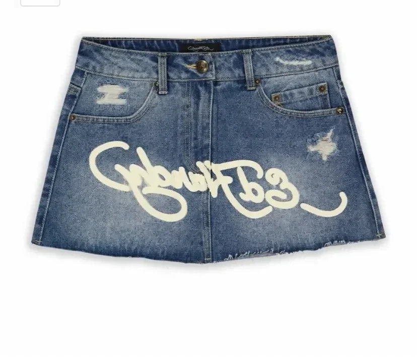 CITSLX Y2K Streetwear Skirt Harajuku Gothic Hip Hop Letter Print Retro Blue Denim Skirt Women Fashion Retro High Waist Slim Mini Skirt