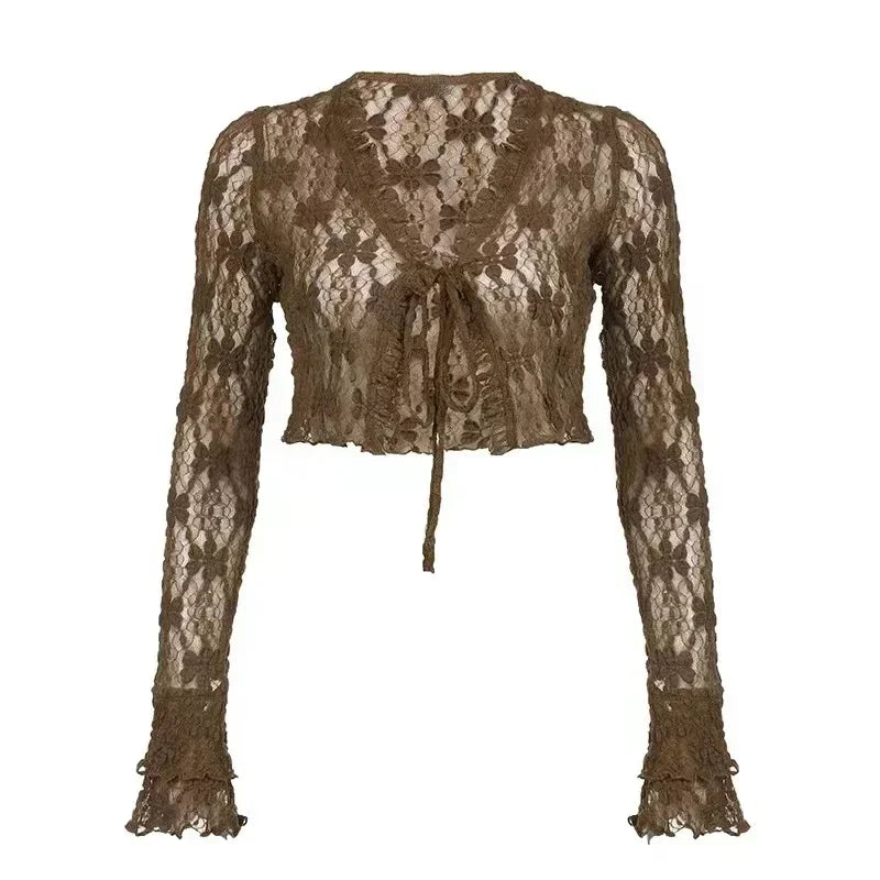 CITSLX Y2k American Hot Girl Three Piece Sexy Skirt Suit Lace Maillard Color High Street Design Cardigan Suspender Female Versatile