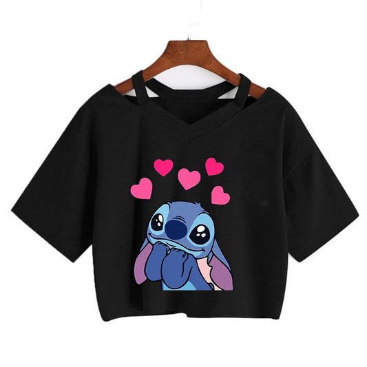 CITSLX Y2k Disney Kawaii Lilo Stitch Funny Cartoon T Shirt Women Stitch Manga T-shirt Graphic Tshirt Streetwear Crop Top Tees Female