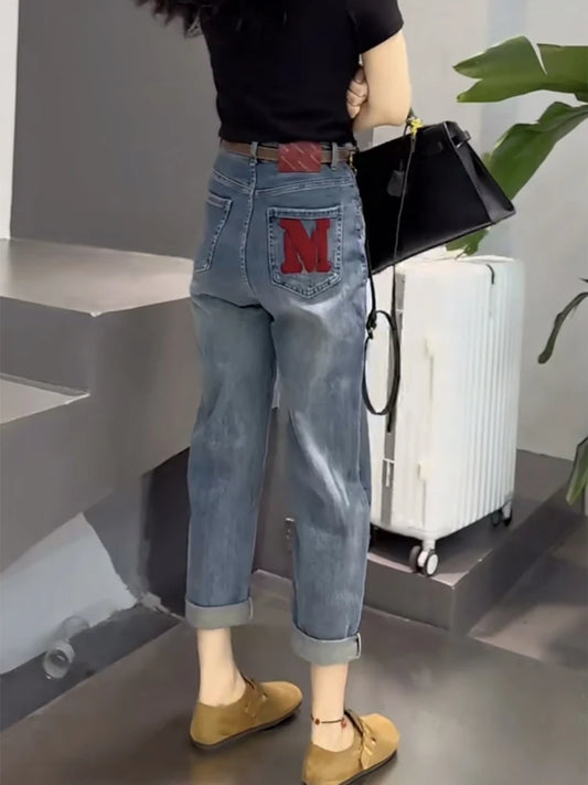 CITSLX Y2k Harlan Jeans Children's New Summer Fat Mm Wide Leg Pants Big Size Thin Nine Points Radish Pants Daddy Pants