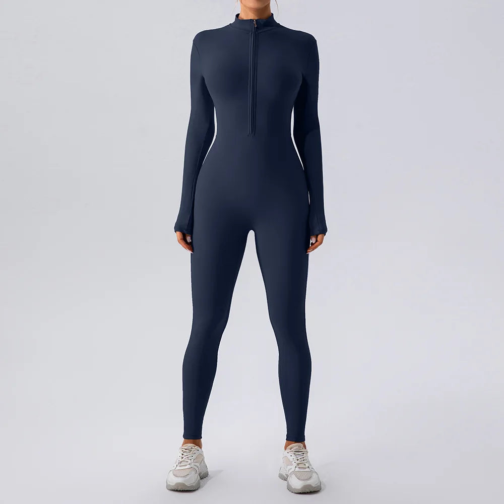 CITSLX Yoga Jumpsuit Women Seamless Sports Zipper Jumpsuit Set Gym Long Sleeve Fitness Suit Elastic Gym Workout Bodysuit Athletic Wear