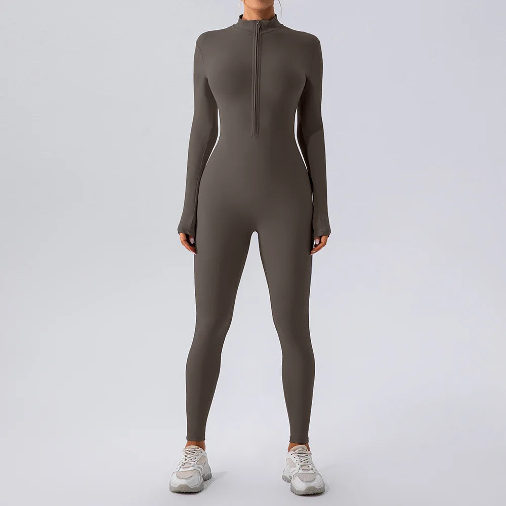 CITSLX Yoga Jumpsuit Women Seamless Sports Zipper Jumpsuit Set Gym Long Sleeve Fitness Suit Elastic Gym Workout Bodysuit Athletic Wear