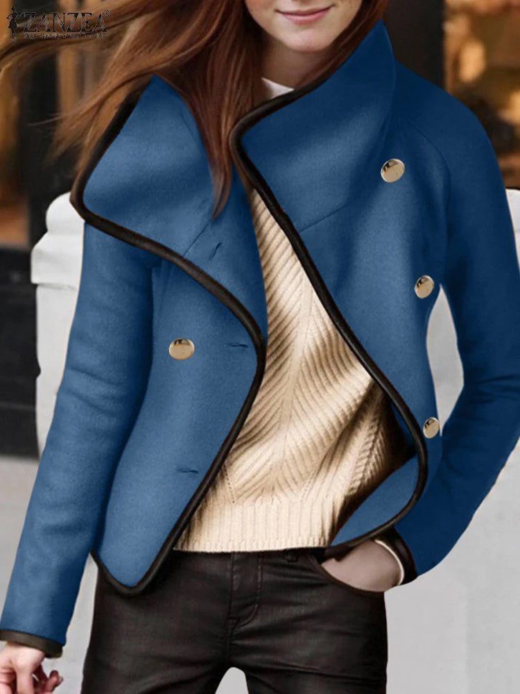 CITSLX ZANZEA American Style Commuting Tops Women Long Sleeve Jackets Leisure Knitted Coats 2025 Casual Lapel Collar Colorblock Outwear