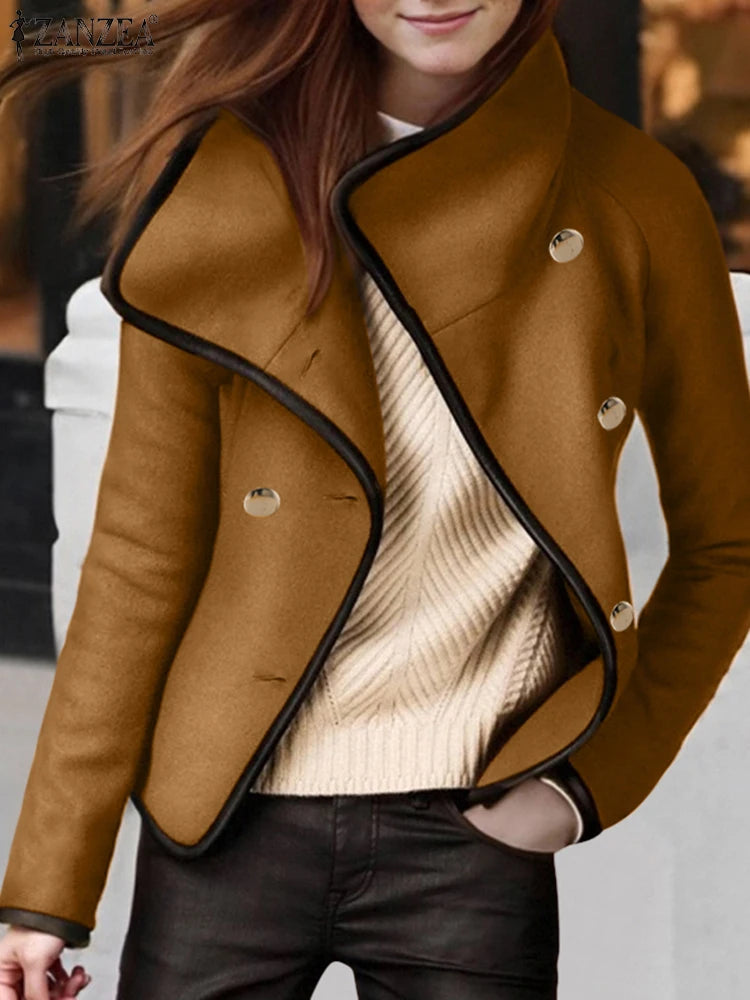 CITSLX ZANZEA American Style Commuting Tops Women Long Sleeve Jackets Leisure Knitted Coats 2025 Casual Lapel Collar Colorblock Outwear