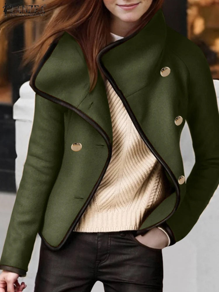 CITSLX ZANZEA American Style Commuting Tops Women Long Sleeve Jackets Leisure Knitted Coats 2025 Casual Lapel Collar Colorblock Outwear