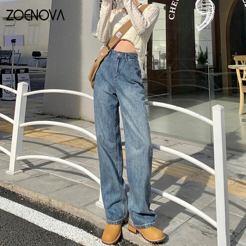 CITSLX ZOENOVA Harajuku Streetwear Retro Fashion Women High Waist Jeans Loose Wide Leg Straight Loose Denim Trousers Y2K Baggy Pants