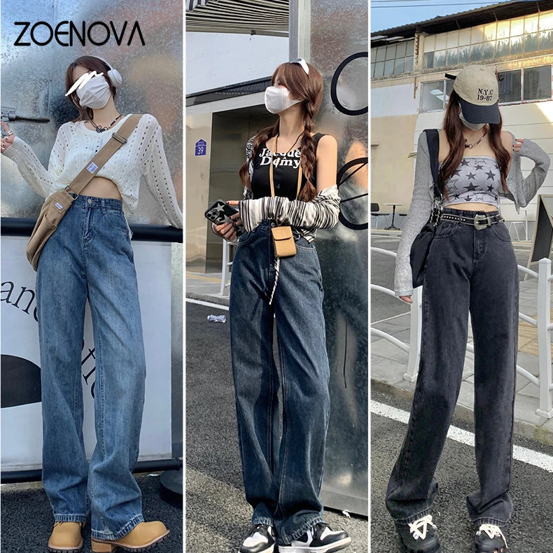 CITSLX ZOENOVA Harajuku Streetwear Retro Fashion Women High Waist Jeans Loose Wide Leg Straight Loose Denim Trousers Y2K Baggy Pants