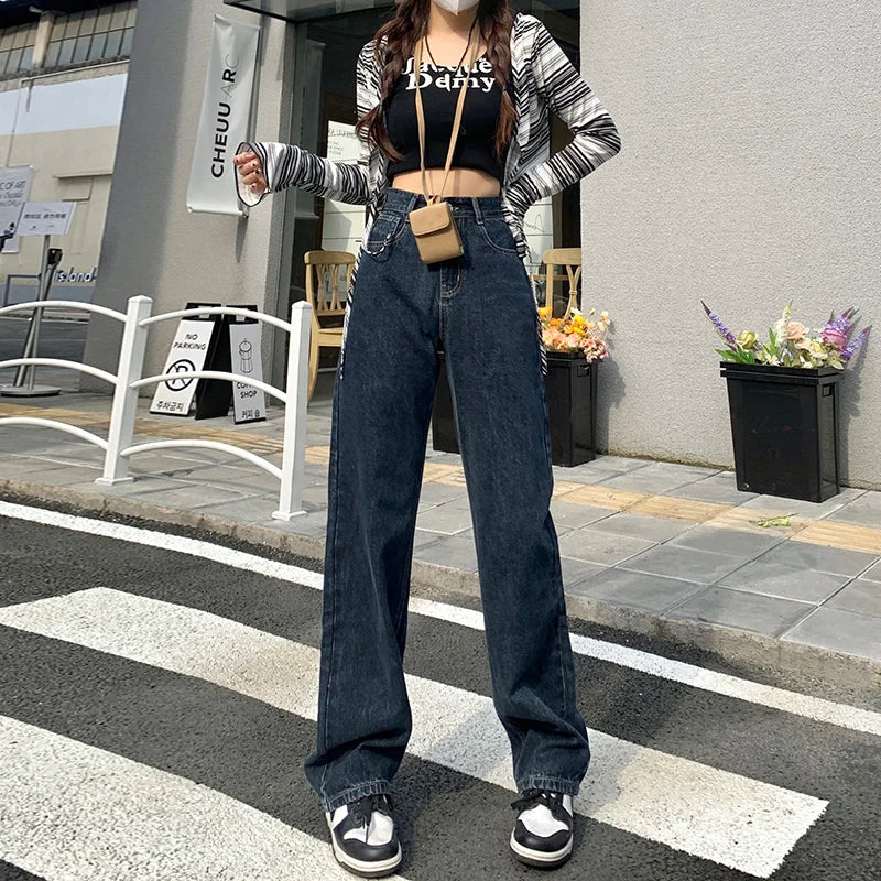 CITSLX ZOENOVA Harajuku Streetwear Retro Fashion Women High Waist Jeans Loose Wide Leg Straight Loose Denim Trousers Y2K Baggy Pants