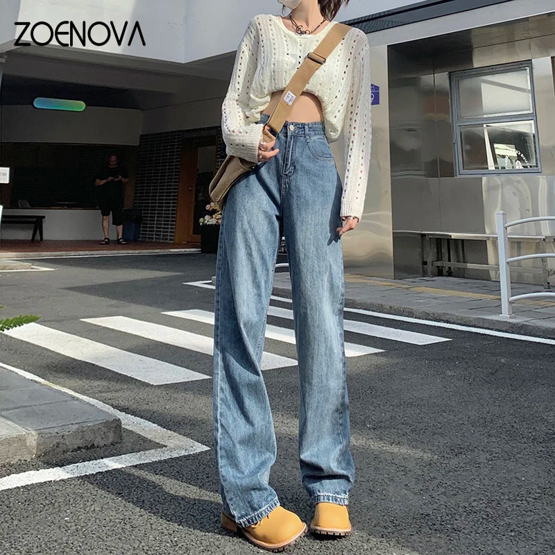 CITSLX ZOENOVA Harajuku Streetwear Retro Fashion Women High Waist Jeans Loose Wide Leg Straight Loose Denim Trousers Y2K Baggy Pants