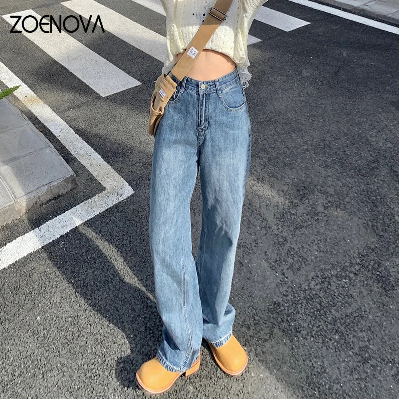 CITSLX ZOENOVA Harajuku Streetwear Retro Fashion Women High Waist Jeans Loose Wide Leg Straight Loose Denim Trousers Y2K Baggy Pants