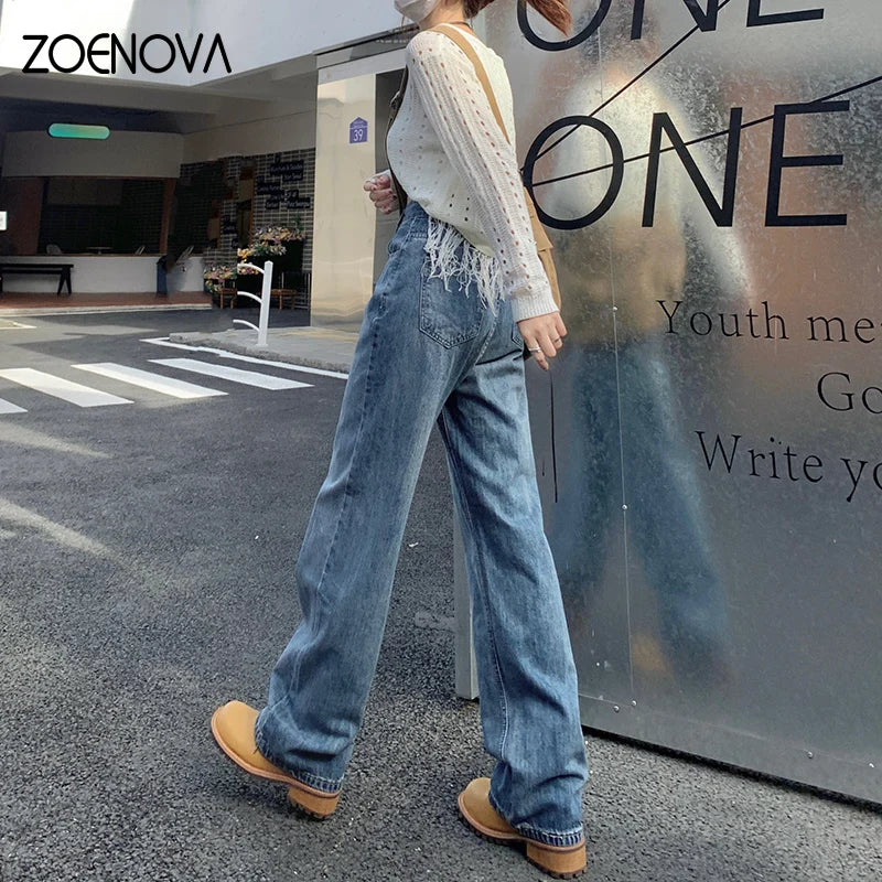 CITSLX ZOENOVA Harajuku Streetwear Retro Fashion Women High Waist Jeans Loose Wide Leg Straight Loose Denim Trousers Y2K Baggy Pants