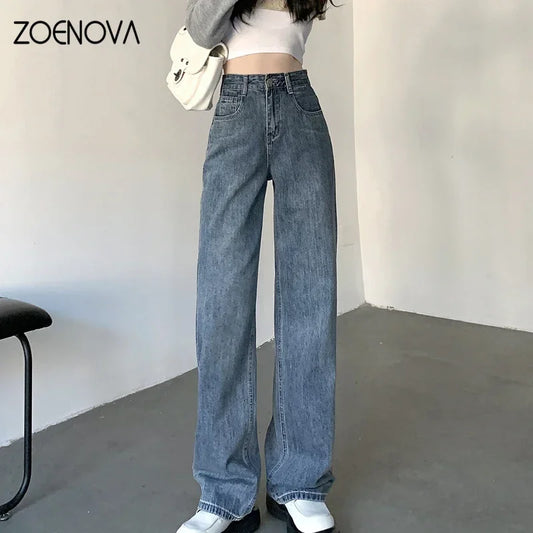 CITSLX ZOENOVA High Waisted Jeans Y2K Fashion Women Clothing Blue Black Straight Leg Denim Pants Trousers Mom Jean Baggy Trousers Tall