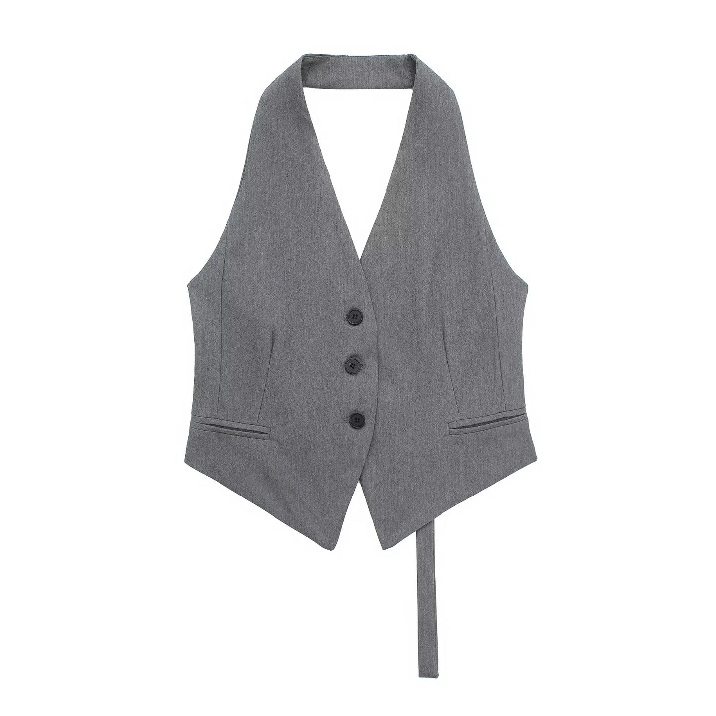 CITSLX ZRN Women Fashion Backless Halter Neck Waistcoat Sexy Sleeveless Button-up Female Outerwear Chic Vest Tops