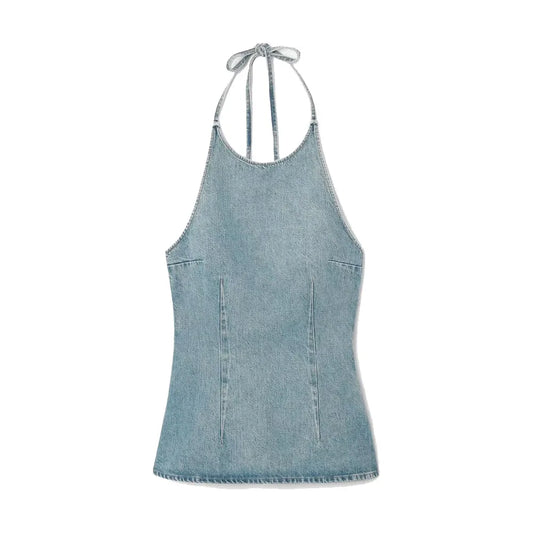 CITSLX Zach Ailsa 2024 Spring New Product Women's Wear Temperament Slim Fit, Sexy, Open Back, Hanging Neck, Strap, Denim Top