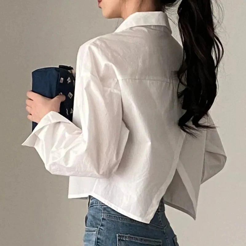 CITSLX Zadily 2024 Spring New Casual Long Sleeve Women White Shirt Korea Style Solid Button Split Woman Crop Tops Blouse Party Clothing