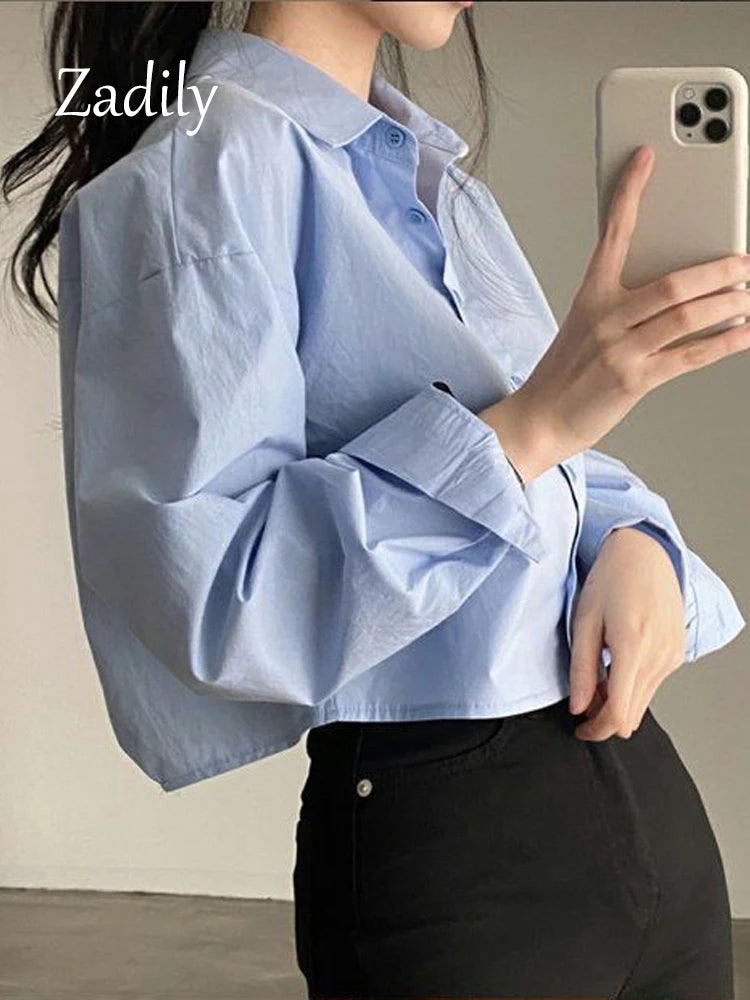 CITSLX Zadily 2024 Spring New Casual Long Sleeve Women White Shirt Korea Style Solid Button Split Woman Crop Tops Blouse Party Clothing