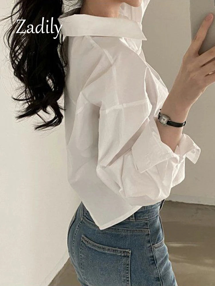 CITSLX Zadily 2024 Spring New Casual Long Sleeve Women White Shirt Korea Style Solid Button Split Woman Crop Tops Blouse Party Clothing